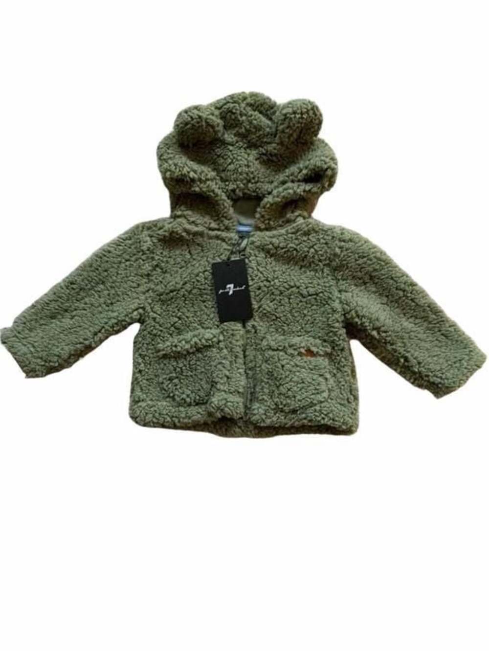 7 For All Mankind Olivine Sherpa Fleece Bear Ear Hooded Baby Jacket Size 3/6M